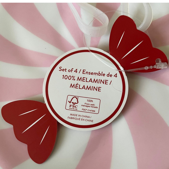 Peppermint Candy Shaped Melamine Christmas Appetizer Plate Set 4 PINK & White - Picture 12 of 13